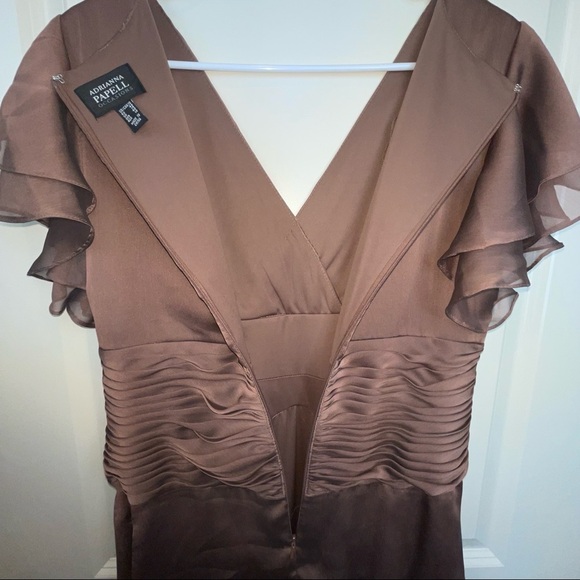 Adrianna Papell Occasions Flutter Sleeve Tiered Chiffon Gown Brown 10 - Picture 11 of 17